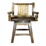 Homestead Collection Captain'S Barstool W/ Back & Swivel, Stain & Lacquer Finish W/ Upholstered Seat, Saddle Pattern