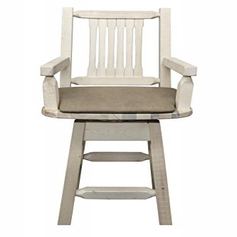 Homestead Collection Counter Height Swivel Captain'S Barstool - Buckskin Upholstery, Clear Lacquer Finish