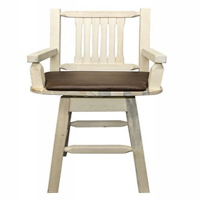Homestead Collection Captain'S Barstool W/ Back & Swivel, Clear Lacquer Finish W/ Upholstered Seat, Saddle Pattern