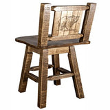 Homestead Collection Barstool W/ Back & Swivel W/ Laser Engraved Bear Design, Stain & Lacquer Finish