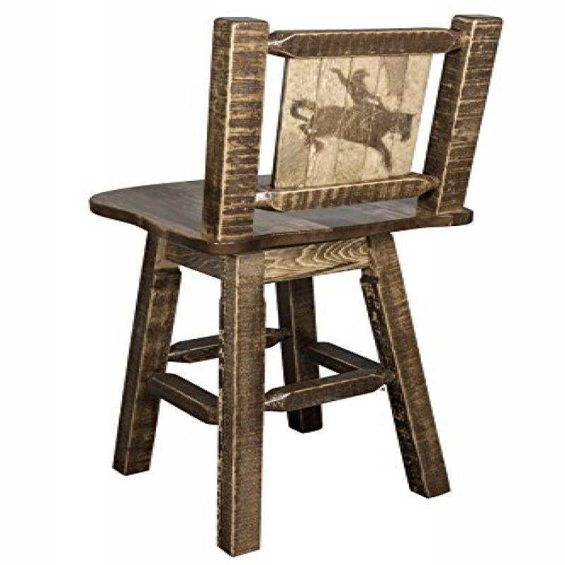 Homestead Collection Barstool W/ Back & Swivel W/ Laser Engraved Bronc Design, Stain & Lacquer Finish