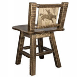 Homestead Collection Barstool W/ Back & Swivel W/ Laser Engraved Bronc Design, Stain & Lacquer Finish