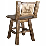 Homestead Collection Barstool W/ Back & Swivel W/ Laser Engraved Elk Design, Stain & Lacquer Finish