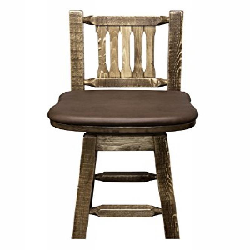 Homestead Collection Counter Height Barstool W/ Back & Swivel - Saddle Upholstery, Stain & Lacquer Finish