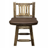 Homestead Collection Counter Height Barstool W/ Back & Swivel - Saddle Upholstery, Stain & Lacquer Finish