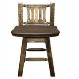 Homestead Collection Barstool W/ Back & Swivel, Stain & Clear Lacquer Finish W/ Upholstered Seat, Saddle Pattern