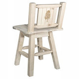 Homestead Collection Counter Height Barstool W/ Back & Swivel W/ Laser Engraved Pine Tree Design, Clear Lacquer Finish
