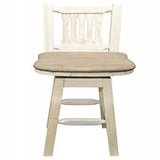 Homestead Collection Barstool W/ Back & Swivel, Clear Lacquer Finish W/ Upholstered Seat, Buckskin Pattern