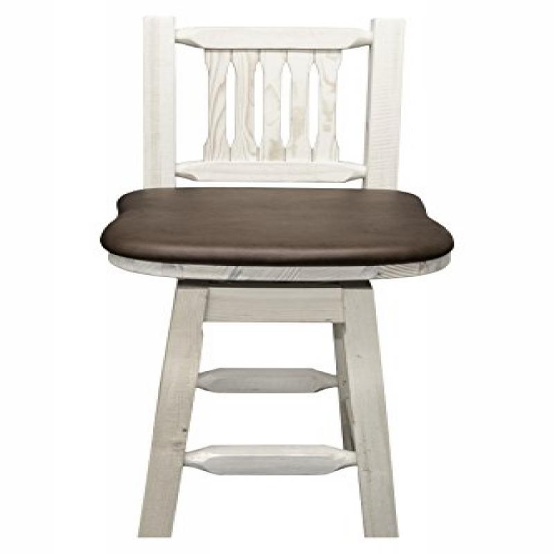 Homestead Collection Counter Height Barstool W/ Back & Swivel - Saddle Upholstery, Clear Lacquer Finish