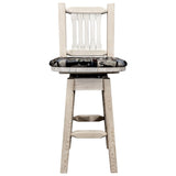 Homestead Collection Counter Height Barstool W/ Back & Swivel - Woodland Upholstery, Clear Lacquer Finish