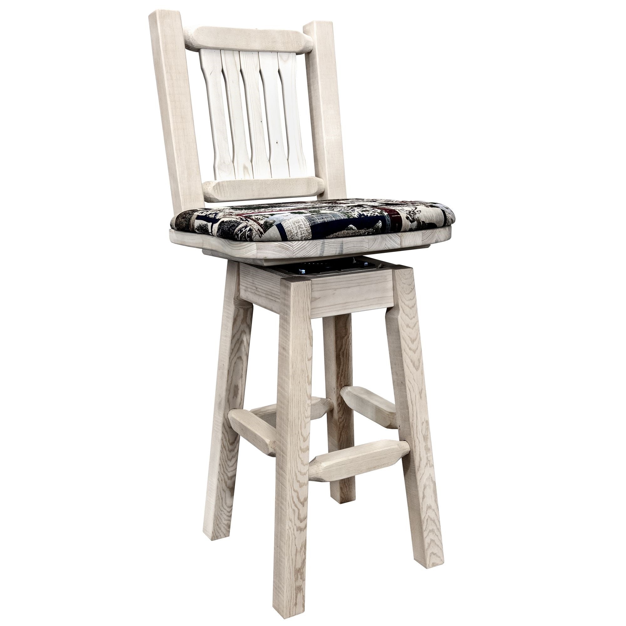 Homestead Collection Barstool W/ Back & Swivel, Ready To Finish W/ Upholstered Seat, Woodland Pattern