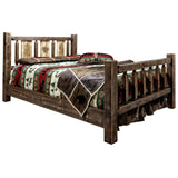 Homestead Collection California King Bed W/ Laser Engraved Pine Tree Design, Stain & Clear Lacquer Finish