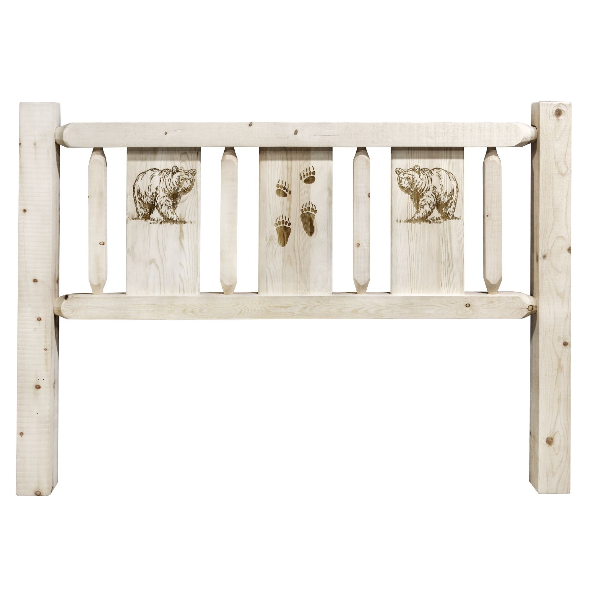 Homestead Collection California King Headboard W/ Laser Engraved Bear Design, Ready To Finish