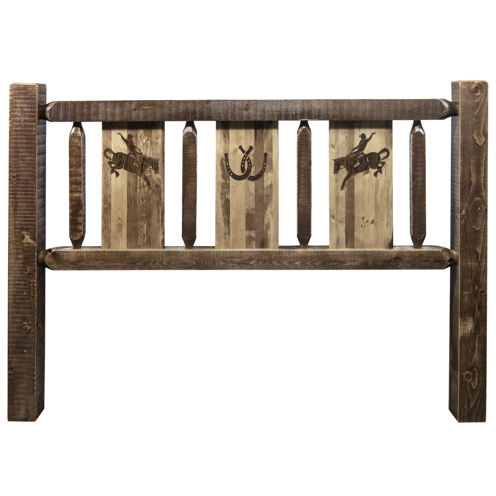 Homestead Collection California King Headboard W/ Laser Engraved Bronc Design, Stain & Clear Lacquer Finish