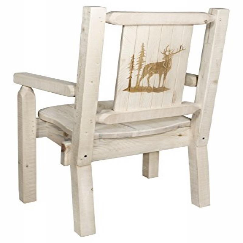 Homestead Collection Captain'S Chair W/ Laser Engraved Elk Design, Ready To Finish