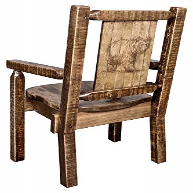 Homestead Collection Captain'S Chair W/ Laser Engraved Bear Design, Stain & Lacquer Finish
