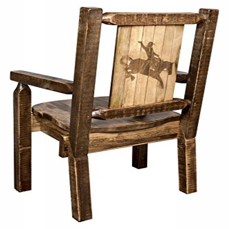 Homestead Collection Captain'S Chair W/ Laser Engraved Bronc Design, Stain & Lacquer Finish