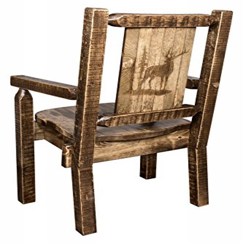 Homestead Collection Captain'S Chair W/ Laser Engraved Elk Design, Stain & Lacquer Finish