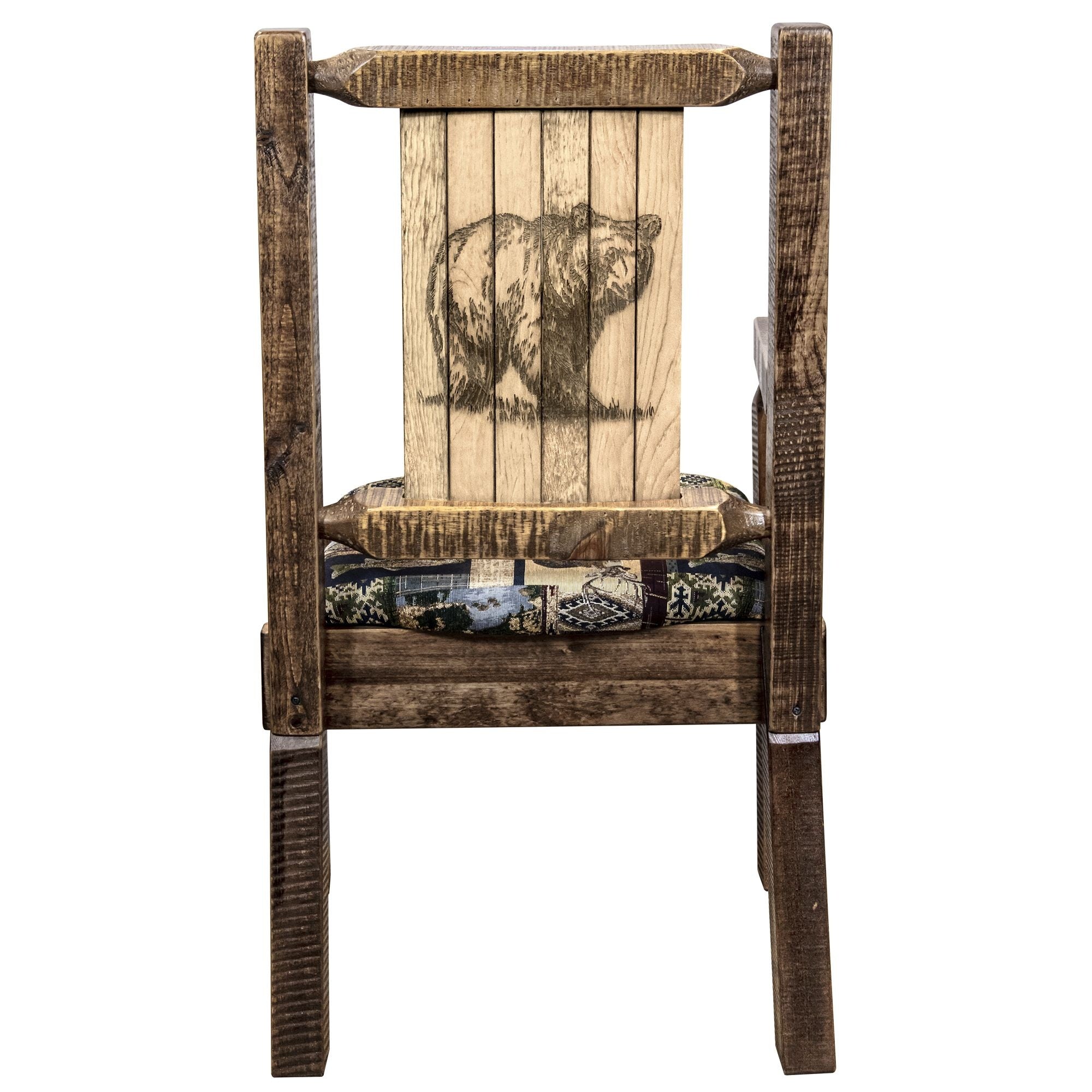 Homestead Collection Captain'S Chair, Woodland Upholstery W/ Laser Engraved Bear Design, Stain & Lacquer Finish