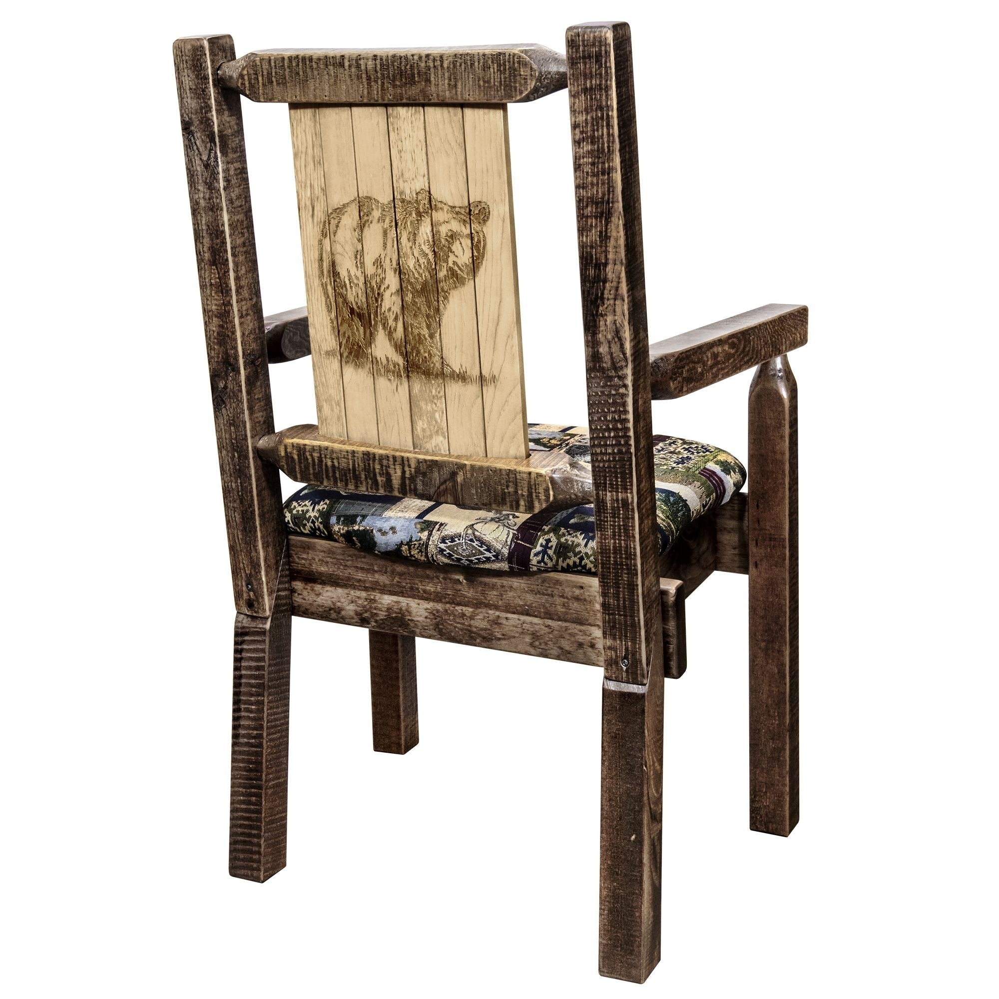 Homestead Collection Captain'S Chair, Woodland Upholstery W/ Laser Engraved Bear Design, Stain & Lacquer Finish