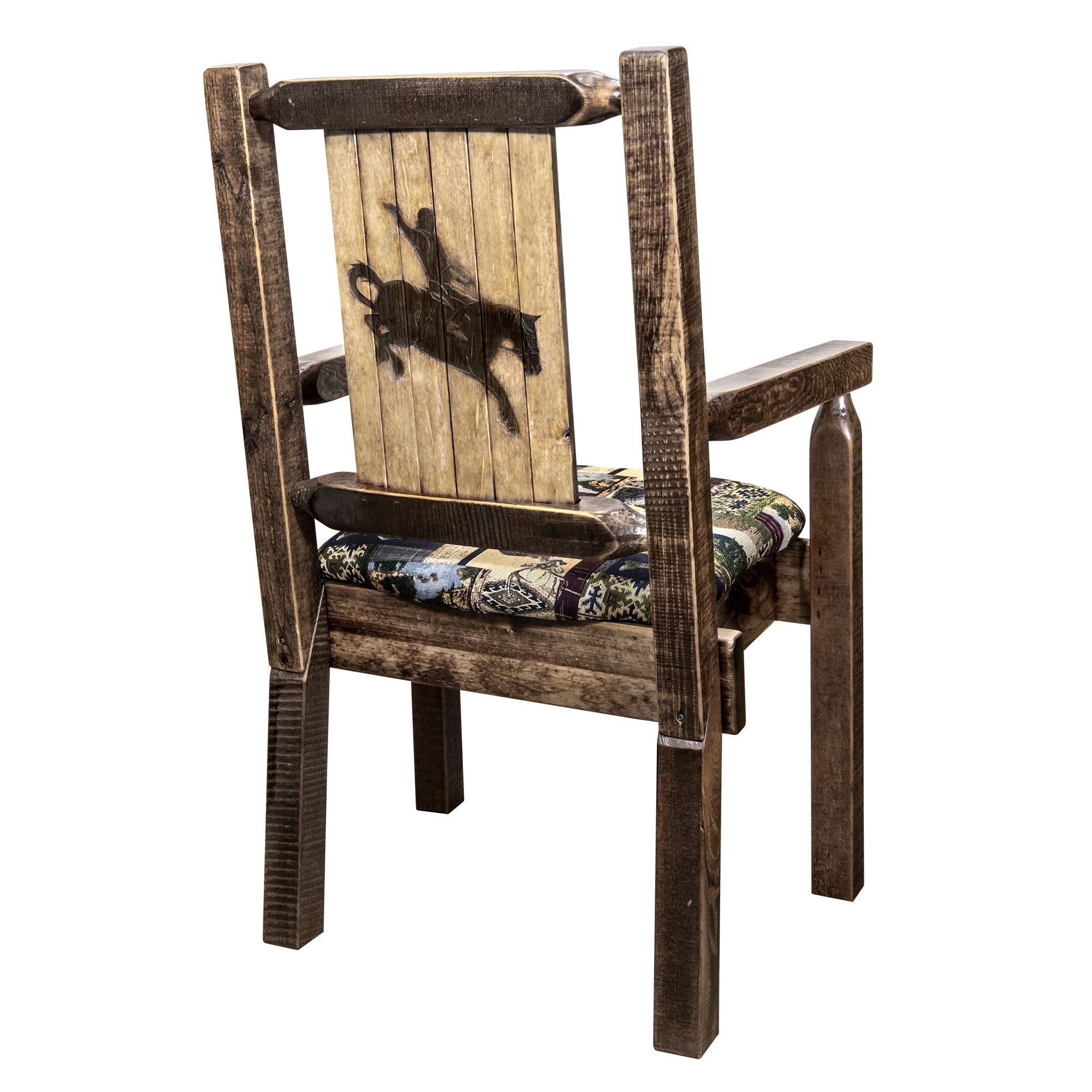 Homestead Collection Captain'S Chair, Woodland Upholstery W/ Laser Engraved Bronc Design, Stain & Lacquer Finish