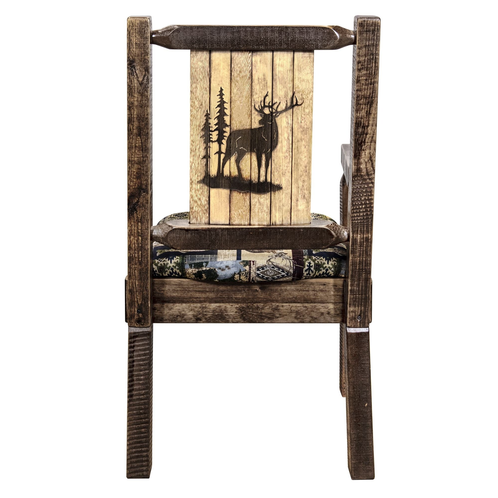 Homestead Collection Captain'S Chair, Woodland Upholstery W/ Laser Engraved Elk Design, Stain & Lacquer Finish