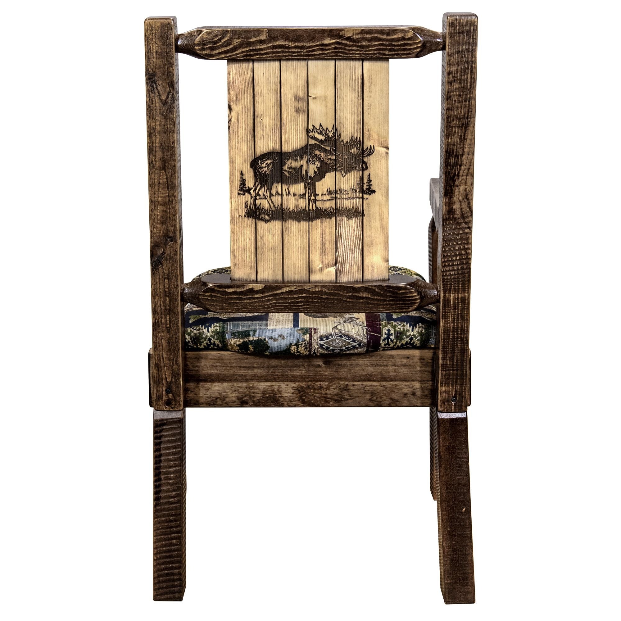 Homestead Collection Captain'S Chair, Woodland Upholstery W/ Laser Engraved Moose Design, Stain & Lacquer Finish
