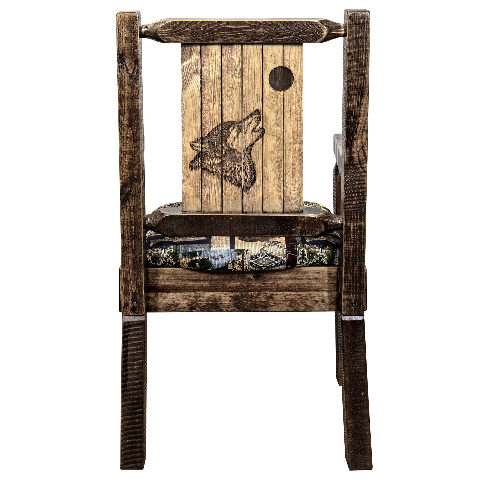 Homestead Collection Captain'S Chair, Woodland Upholstery W/ Laser Engraved Wolf Design, Stain & Lacquer Finish