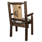 Homestead Collection Captain'S Chair, Woodland Upholstery W/ Laser Engraved Wolf Design, Stain & Lacquer Finish
