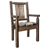 Homestead Collection Captain'S Chair, Stain & Clear Lacquer Finish W/ Upholstered Seat, Woodland Pattern