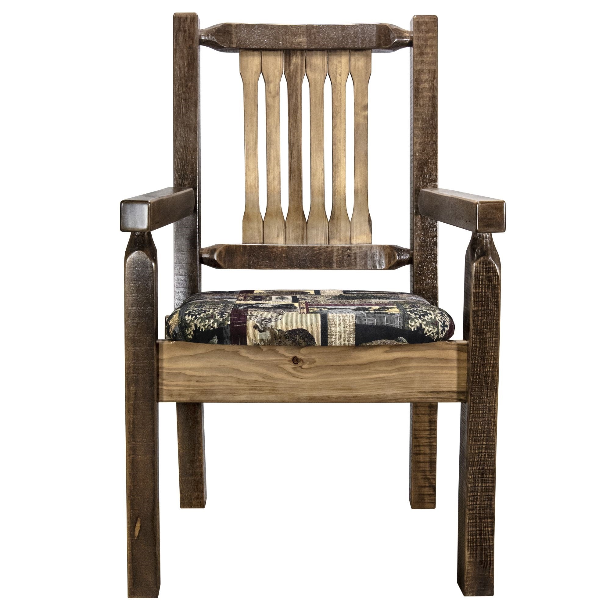 Homestead Collection Captain'S Chair, Stain & Clear Lacquer Finish W/ Upholstered Seat, Woodland Pattern