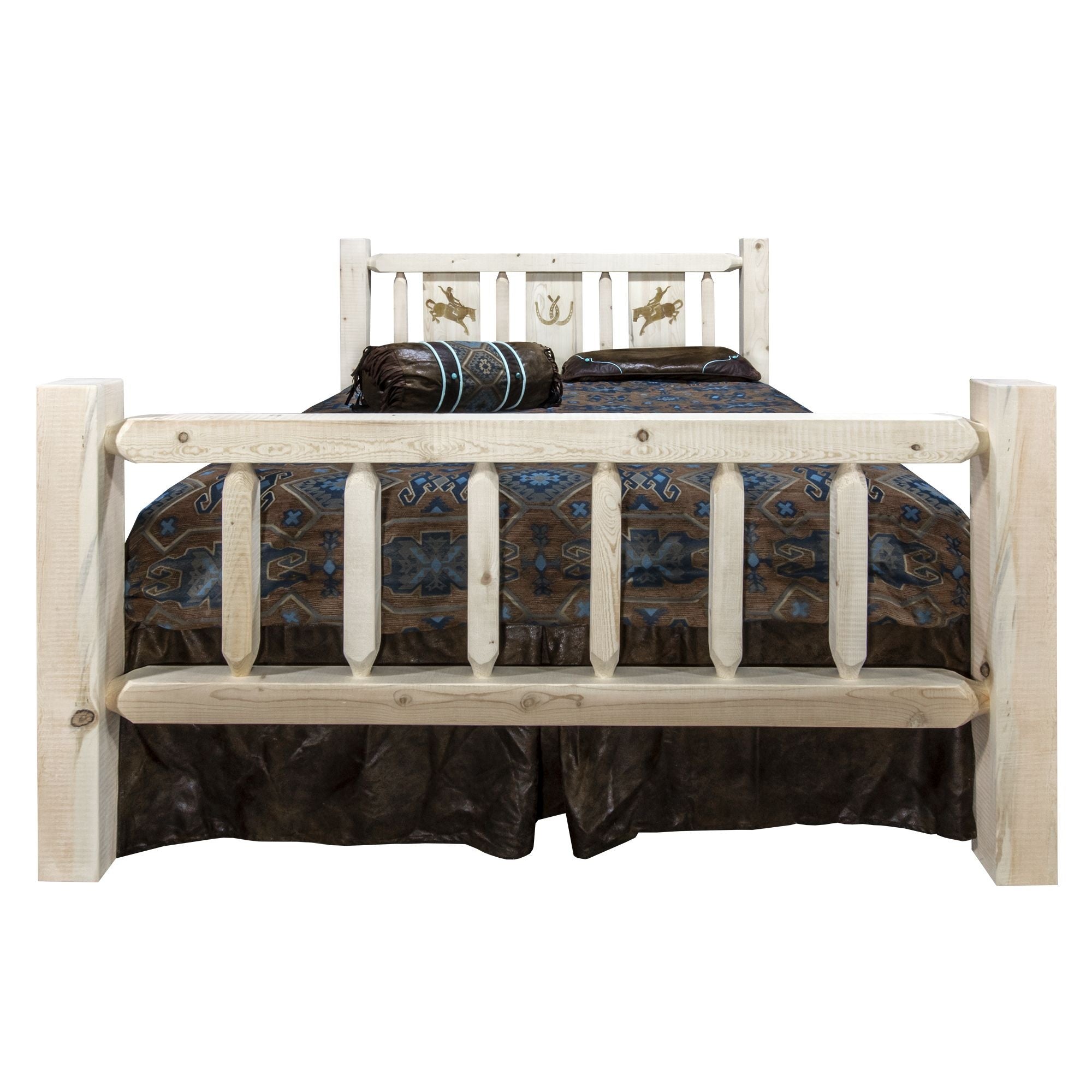 Homestead Collection Full Bed W/ Laser Engraved Bronc Design, Clear Lacquer Finish