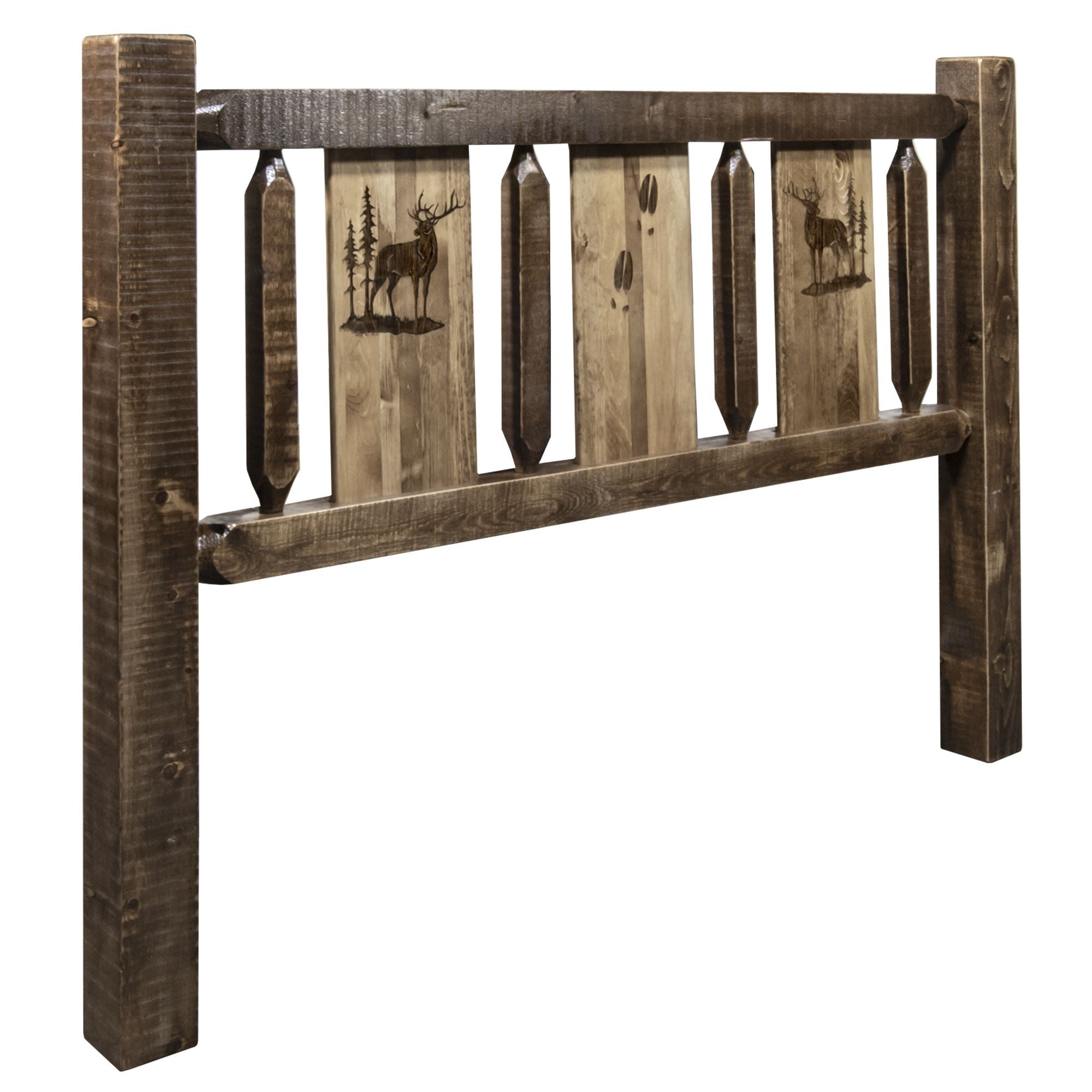 Homestead Collection Full Headboard W/ Laser Engraved Elk Design, Stain & Clear Lacquer Finish