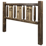 Homestead Collection Full Headboard W/ Laser Engraved Moose Design, Stain & Clear Lacquer Finish