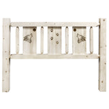 Homestead Collection Queen Headboard W/ Laser Engraved Wolf Design, Clear Lacquer Finish