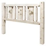 Homestead Collection Queen Headboard W/ Laser Engraved Wolf Design, Clear Lacquer Finish