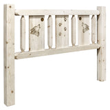 Homestead Collection Queen Headboard W/ Laser Engraved Wolf Design, Clear Lacquer Finish
