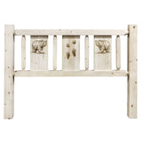 Homestead Collection King Headboard W/ Laser Engraved Bear Design, Clear Lacquer Finish