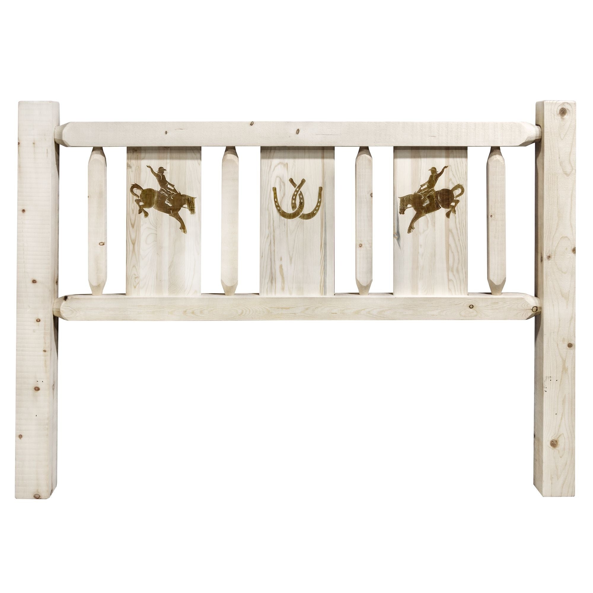 Homestead Collection King Headboard W/ Laser Engraved Bronc Design, Clear Lacquer Finish