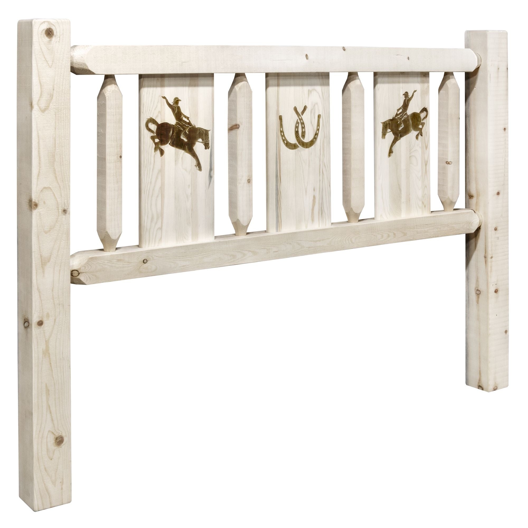 Homestead Collection King Headboard W/ Laser Engraved Bronc Design, Clear Lacquer Finish