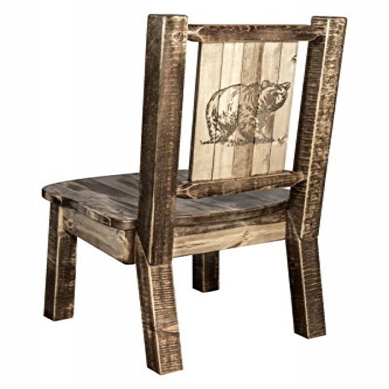 Homestead Collection Side Chair W/ Laser Engraved Bear Design, Stain & Lacquer Finish