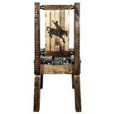 Homestead Collection Side Chair - Woodland Upholstery W/ Laser Engraved Bronc Design, Stain & Lacquer Finish
