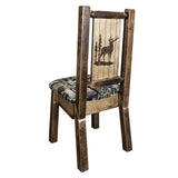 Homestead Collection Side Chair - Woodland Upholstery W/ Laser Engraved Elk Design, Stain & Lacquer Finish