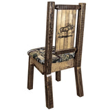 Homestead Collection Side Chair - Woodland Upholstery W/ Laser Engraved Moose Design, Stain & Lacquer Finish