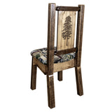 Homestead Collection Side Chair - Woodland Upholstery W/ Laser Engraved Pine Tree Design, Stain & Lacquer Finish