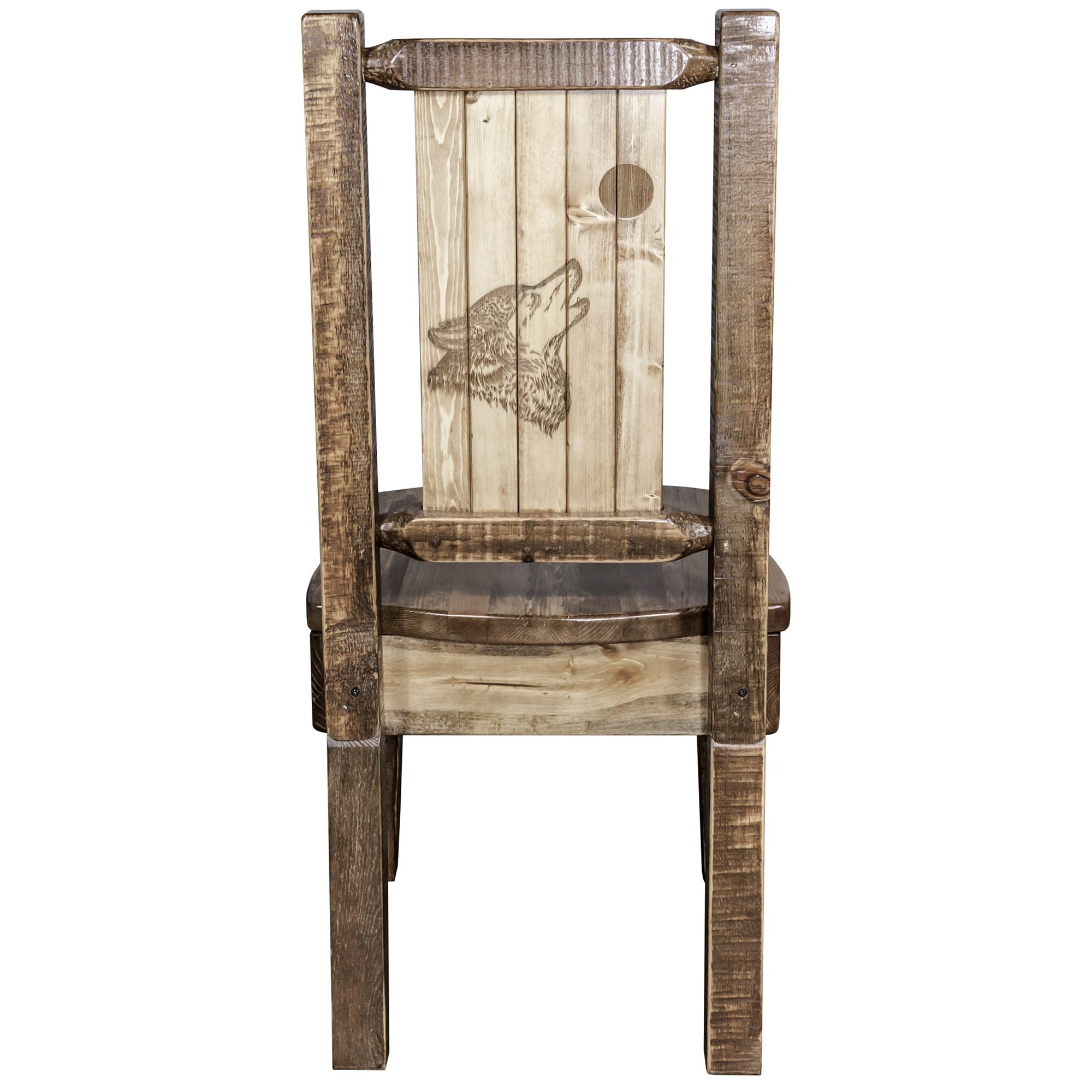 Homestead Collection Side Chair - Woodland Upholstery W/ Laser Engraved Wolf Design, Stain & Lacquer Finish