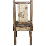 Homestead Collection Side Chair - Woodland Upholstery W/ Laser Engraved Wolf Design, Stain & Lacquer Finish