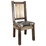 Homestead Collection Side Chair - Woodland Upholstery W/ Laser Engraved Wolf Design, Stain & Lacquer Finish