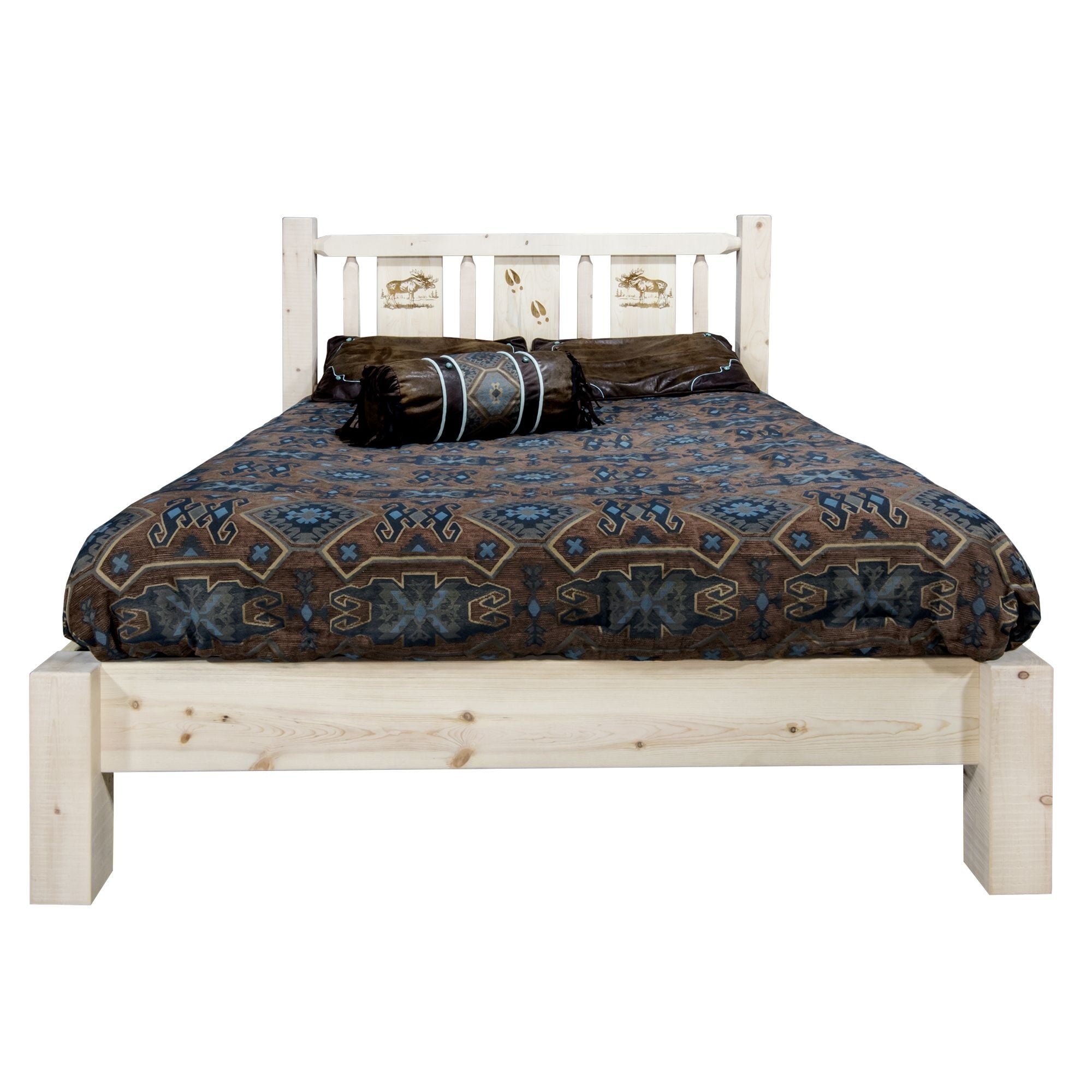 Homestead Collection California King Platform Bed W/ Laser Engraved Moose Design, Ready To Finish