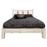 Homestead Collection California King Platform Bed W/ Laser Engraved Pine Tree Design, Clear Lacquer Finish